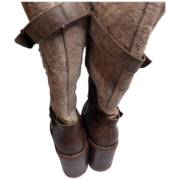 Matisse Brown Leather Beige Suede Shearling Lined Block Heel Tall Boots 9.5 - Picture 3 of 8